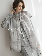 COCOBELLA Thickened Embroidered Short Stand Collar Frog Button Office Padded Jackets