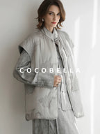COCOBELLA Thickened Embroidered Short Stand Collar Frog Button Office Padded Jackets