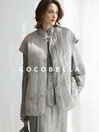 COCOBELLA Thickened Embroidered Short Stand Collar Frog Button Office Padded Jackets
