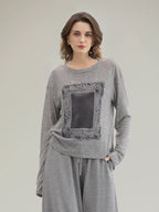 COCOBELLA_Thin_Creative_Print_Office_Straight_Fit_Round_Neck_Gray_Long_Sleeve_Shirts_MISSTT