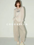 COCOBELLA Thin Printed Letter Long Sleeve Casual Straight Fit Round Neck Ecru Shirts
