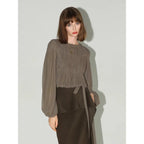 COCOBELLA_Tie_Detail_French_Chic_Straight_Fit_Puff_Long_Sleeve_Women_Polyester_Shirts_MISSTT
