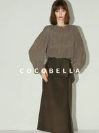 COCOBELLA Tie Detail French Chic Straight Fit Puff Long Sleeve Women Polyester Shirts