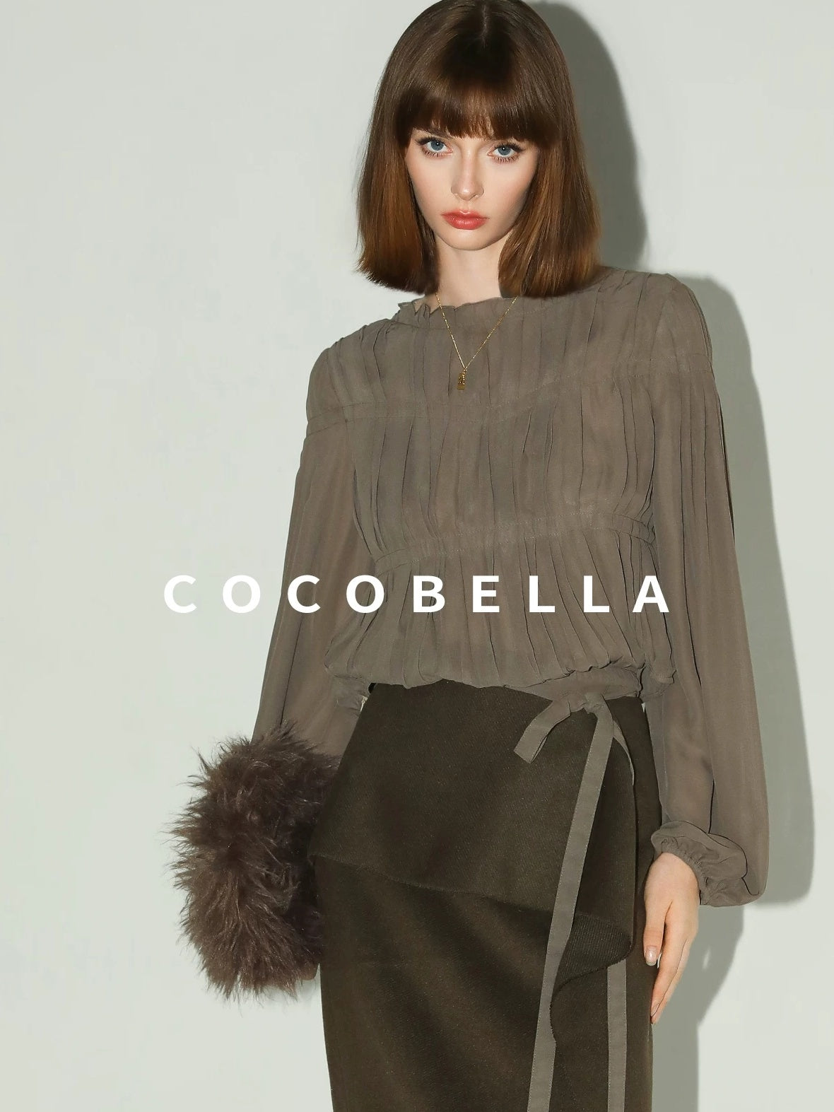 COCOBELLA Tie Detail French Chic Straight Fit Puff Long Sleeve Women Polyester Shirts