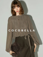 COCOBELLA Tie Detail French Chic Straight Fit Puff Long Sleeve Women Polyester Shirts