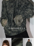 COCOBELLA Tie Dye Patchwork Pocket Crewneck Streetwear Cotton Blend Knit Sweatshirts