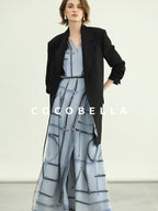 COCOBELLA Tie Waist Pocketed Straight Cut Longline Women Office Black Polyester Blazers