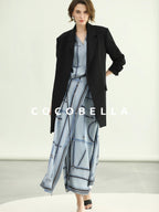 COCOBELLA Tie Waist Pocketed Straight Cut Longline Women Office Black Polyester Blazers