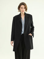 COCOBELLA Tie Waist Pocketed Straight Cut Longline Women Office Black Polyester Blazers