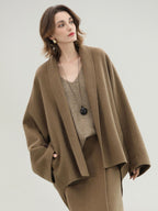 COCOBELLA Two Piece Wool Blend Fringed Midi Set Office Cardigan Women Tobacco Brown Skirts