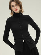 COCOBELLA Ultra Soft Minimalist Slim High Neck Button Long Sleeve Work Women T-Shirts