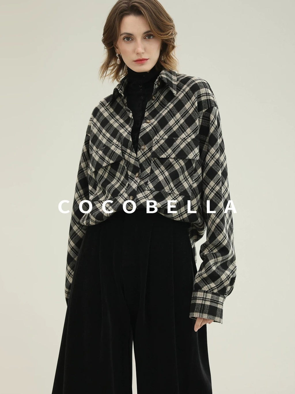 COCOBELLA Ultra Soft Minimalist Slim High Neck Button Long Sleeve Work Women T-Shirts