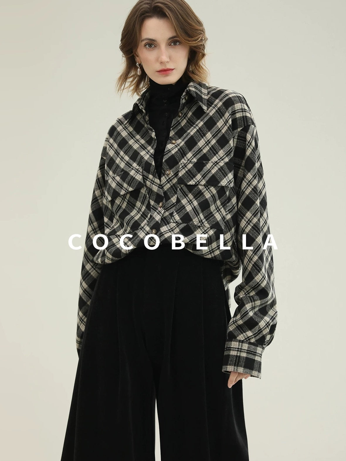 COCOBELLA Ultra Soft Minimalist Slim High Neck Button Long Sleeve Work Women T-Shirts