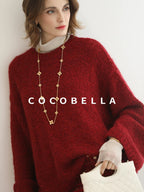 COCOBELLA Ultra Soft Stretch Minimal H Silhouette Long Sleeve Knit Cherry Red Dresses