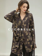 COCOBELLA Uv Protection Elegant Loose Ruffle Asymmetric Long Sleeve Printed Shirts