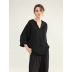 COCOBELLA_V_Neck_Long_Sleeve_100%_Polyester_Straight_Fit_Office_Women_Solid_Color_T-Shirts_MISSTT