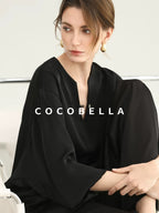 COCOBELLA V Neck Long Sleeve 100% Polyester Straight Fit Office Women Solid Color T-Shirts