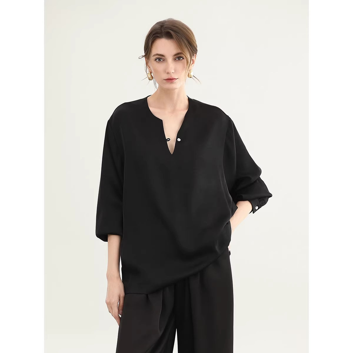 COCOBELLA_V_Neck_Long_Sleeve_Straight_Fit_Office_Work_Polyester_Women_Solid_T-Shirts_MISSTT