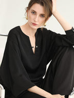 COCOBELLA V Neck Long Sleeve Straight Fit Office Work Polyester Women Solid T-Shirts