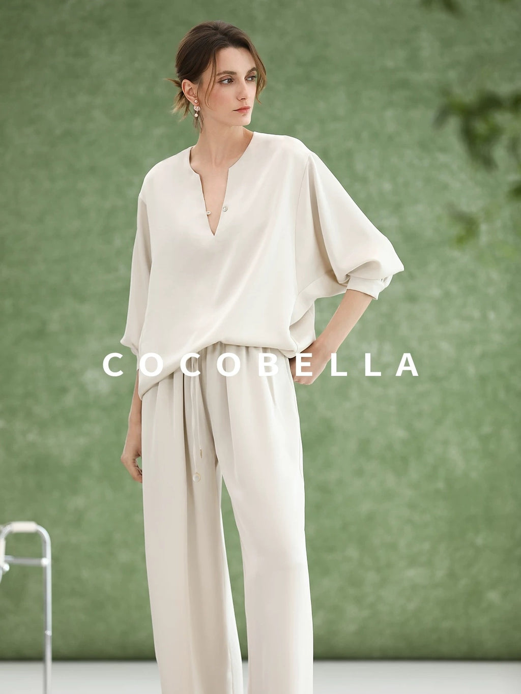 COCOBELLA V Neck Long Sleeve Straight Fit Office Work Polyester Women Solid T-Shirts