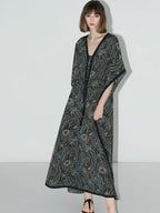 COCOBELLA V Neck Tassel Lace Print Vacation A Line Loose Prussian Blue Work Dresses