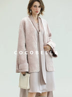 COCOBELLA Velvet Pink Insulated Loose Fit Mid Length Office Padded Jackets