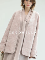 COCOBELLA Velvet Pink Insulated Loose Fit Mid Length Office Padded Jackets
