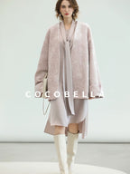 COCOBELLA Velvet Pink Insulated Loose Fit Mid Length Office Padded Jackets
