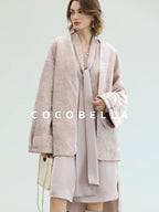 COCOBELLA Velvet Pink Insulated Loose Fit Mid Length Office Padded Jackets