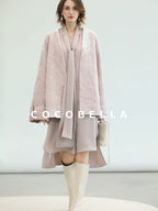 COCOBELLA Velvet Pink Insulated Loose Fit Mid Length Office Padded Jackets