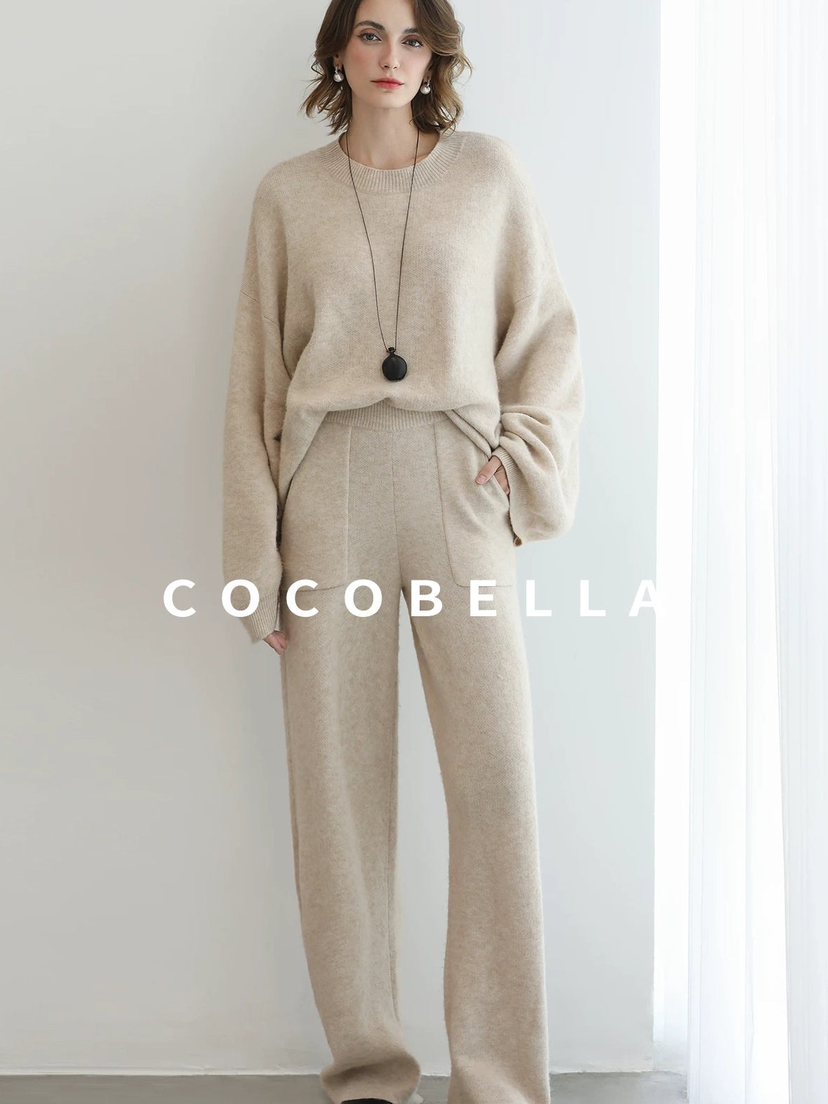 COCOBELLA Versatile 3D Tailored Relaxed Straight Leg Natural Waist Knitted Women Pants