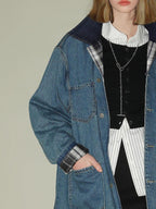 COCOBELLA Versatile Loose Midlength Button Patchwork Pockets Denim Cotton Women Jackets