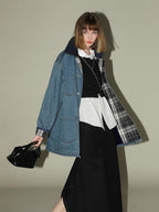 COCOBELLA Versatile Loose Midlength Button Patchwork Pockets Denim Cotton Women Jackets