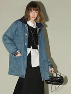 COCOBELLA Versatile Loose Midlength Button Patchwork Pockets Denim Cotton Women Jackets