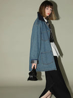COCOBELLA Versatile Loose Midlength Button Patchwork Pockets Denim Cotton Women Jackets
