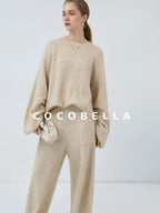 COCOBELLA Versatile Minimalist Knit Tailored Curved Leg Elastic Waist Women Pants