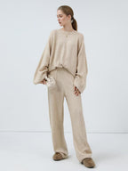 COCOBELLA Versatile Minimalist Knit Tailored Curved Leg Elastic Waist Women Pants