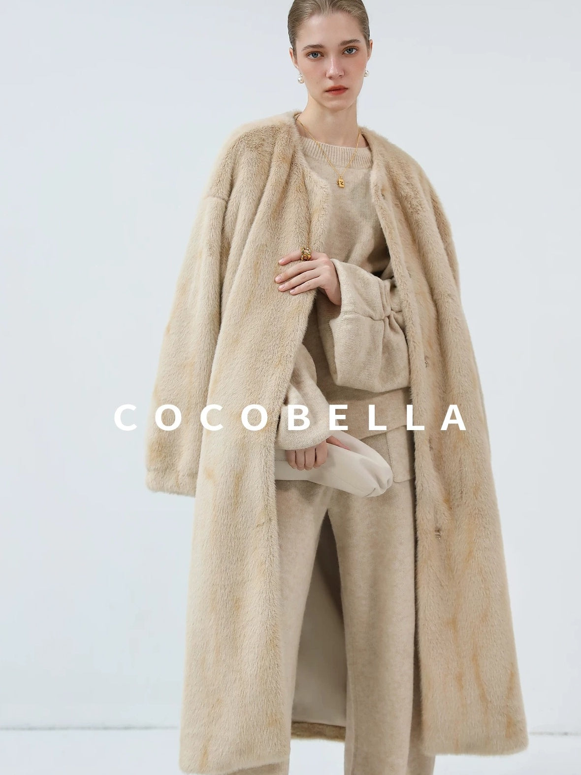 COCOBELLA Versatile Minimalist Knit Tailored Curved Leg Elastic Waist Women Pants