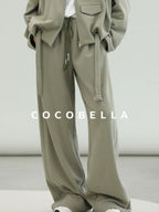 COCOBELLA Versatile Natural Waist Wide Leg Cotton Blend Casual Womens Dusty Green Pants
