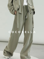 COCOBELLA Versatile Natural Waist Wide Leg Cotton Blend Casual Womens Dusty Green Pants