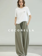 COCOBELLA Versatile Natural Waist Wide Leg Cotton Blend Casual Womens Dusty Green Pants