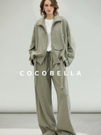 COCOBELLA Versatile Natural Waist Wide Leg Cotton Blend Casual Womens Dusty Green Pants