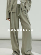 COCOBELLA Versatile Natural Waist Wide Leg Cotton Blend Casual Womens Dusty Green Pants