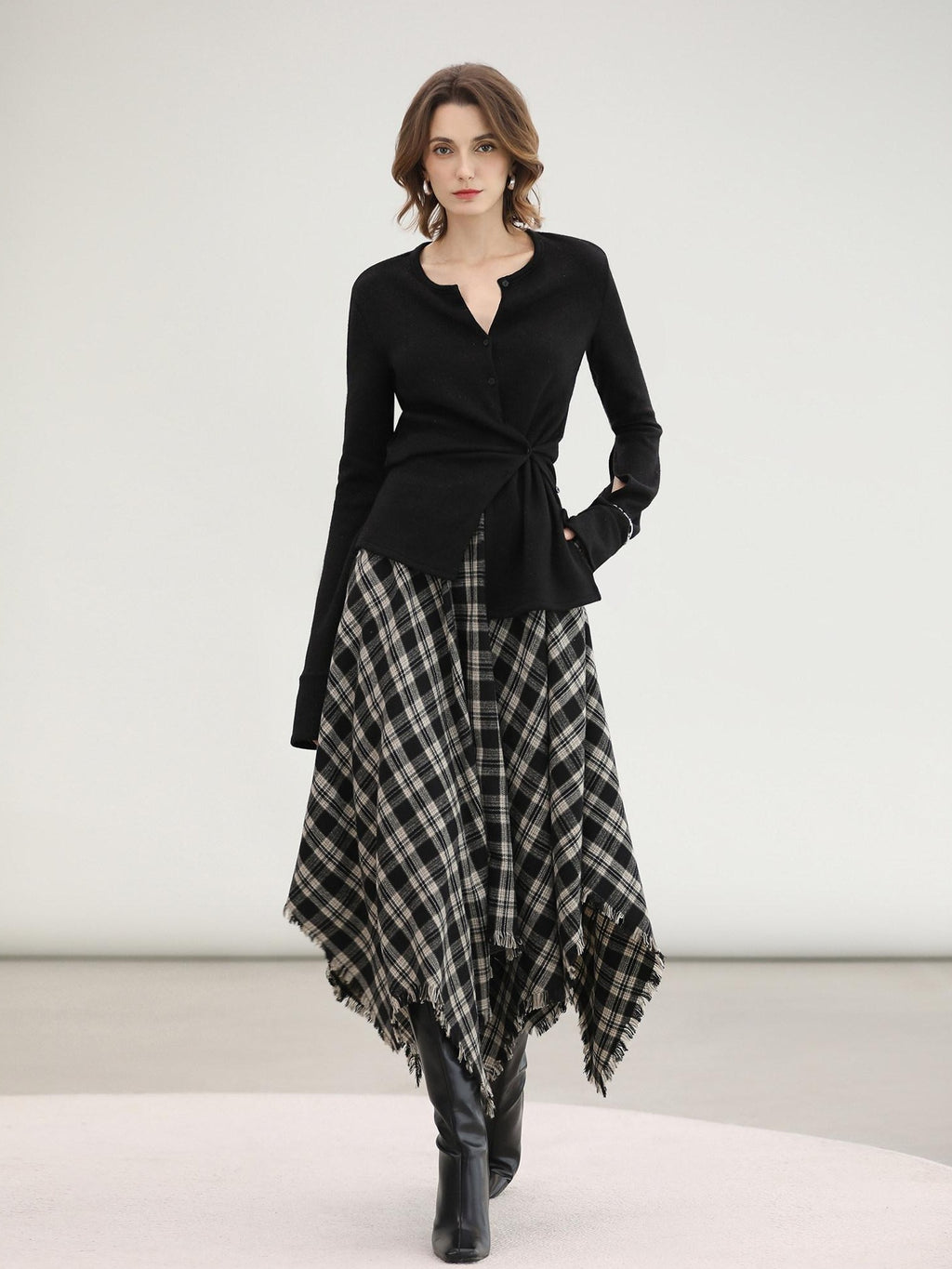 COCOBELLA Vintage Asymmetric A Line Mid Waist Loose Fit City Commute Midi Skirts