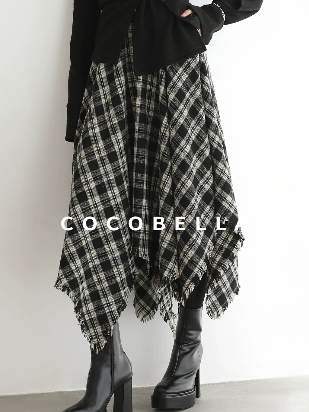 COCOBELLA Vintage Asymmetric A Line Mid Waist Loose Fit City Commute Midi Skirts