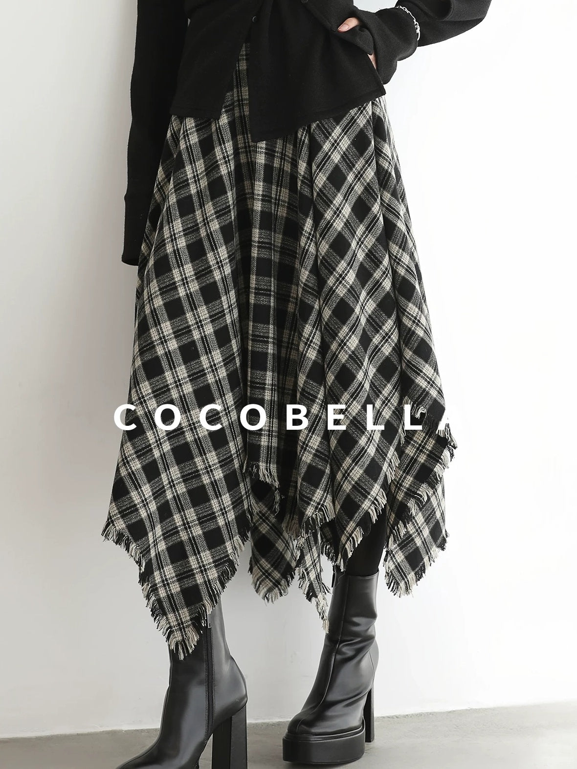 COCOBELLA Vintage Asymmetric A Line Mid Waist Loose Fit City Commute Midi Skirts
