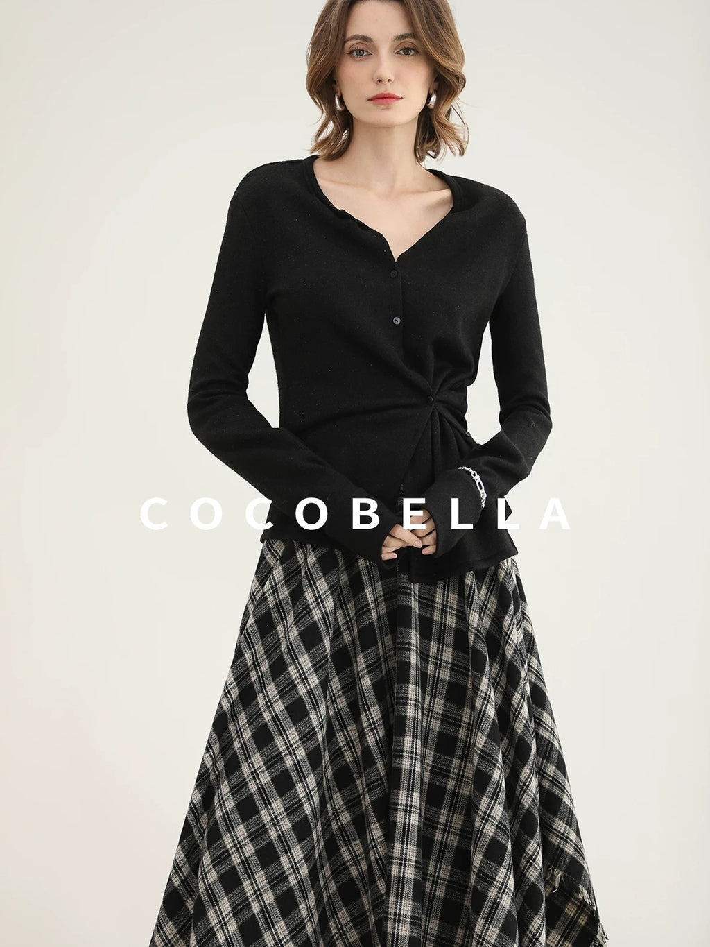 COCOBELLA Vintage Asymmetric A Line Mid Waist Loose Fit City Commute Midi Skirts