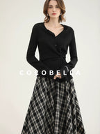COCOBELLA Vintage Asymmetric A Line Mid Waist Loose Fit City Commute Midi Skirts