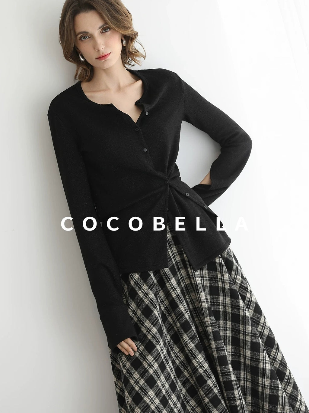 COCOBELLA Vintage Asymmetric A Line Mid Waist Loose Fit City Commute Midi Skirts