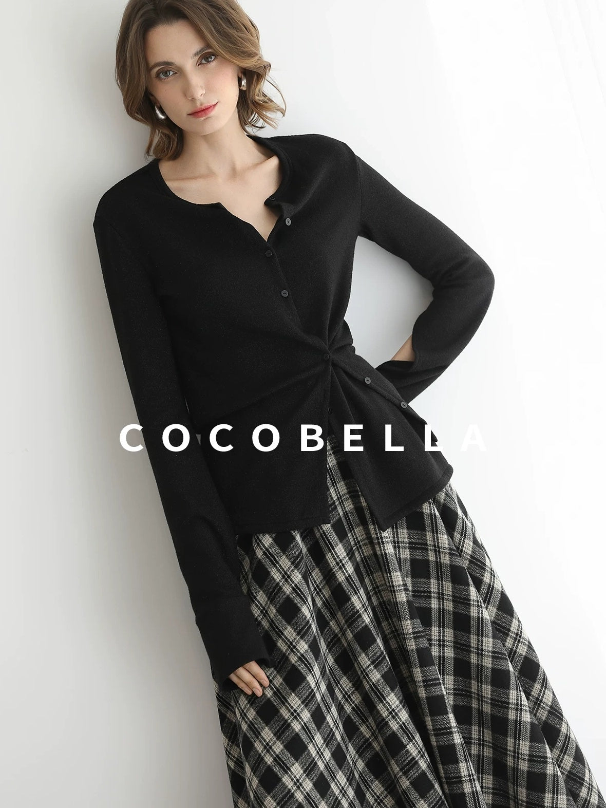 COCOBELLA Vintage Asymmetric A Line Mid Waist Loose Fit City Commute Midi Skirts